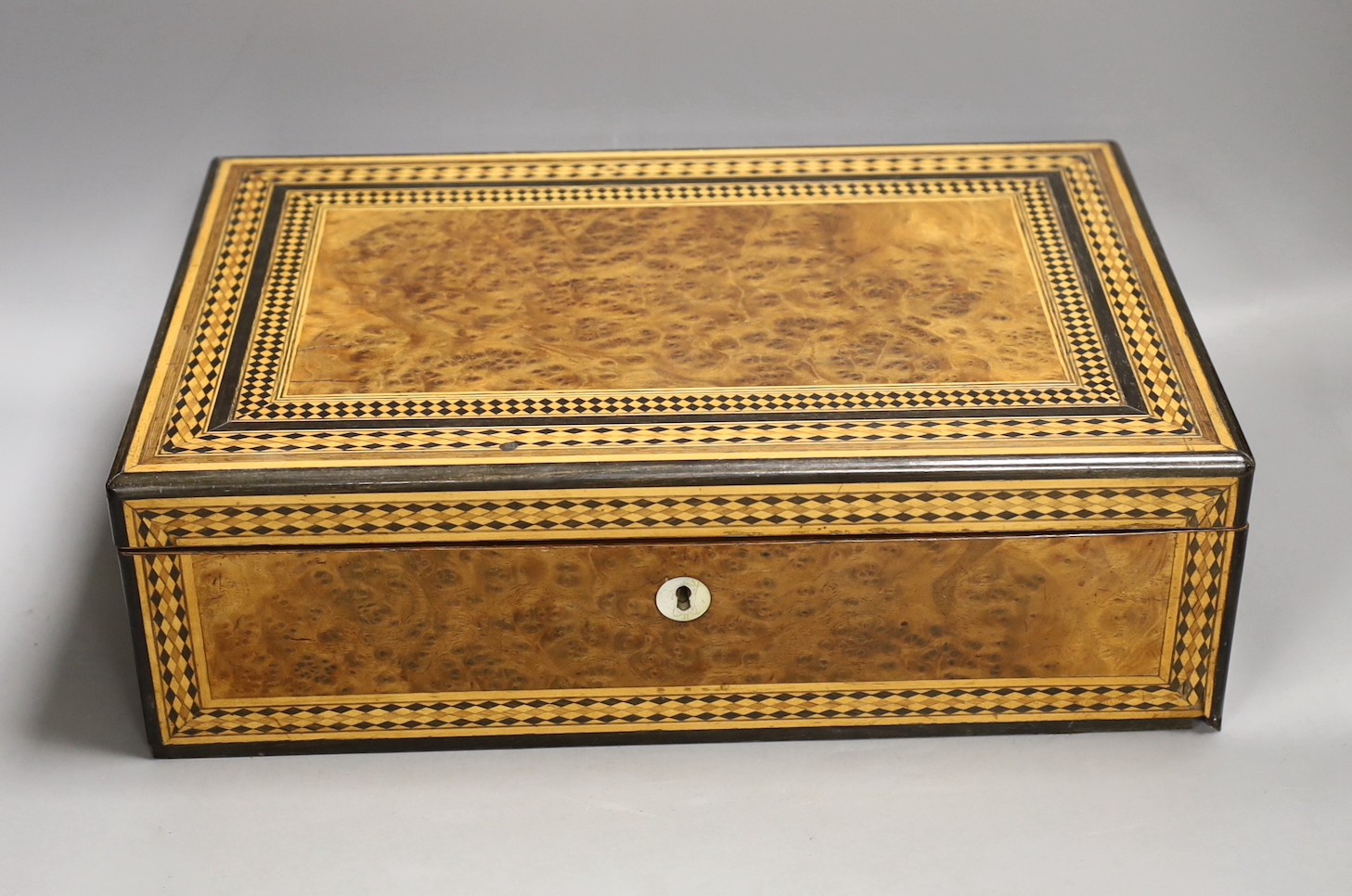 A 19th century walnut and marquetry writing slope - 38cm